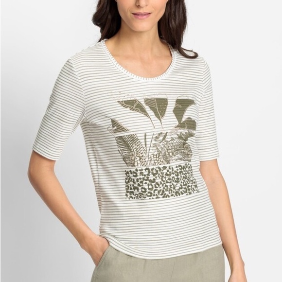 Olsen Women's 100% Cotton Stripe and Placement Print T-Shirt size medium - Picture 1 of 9